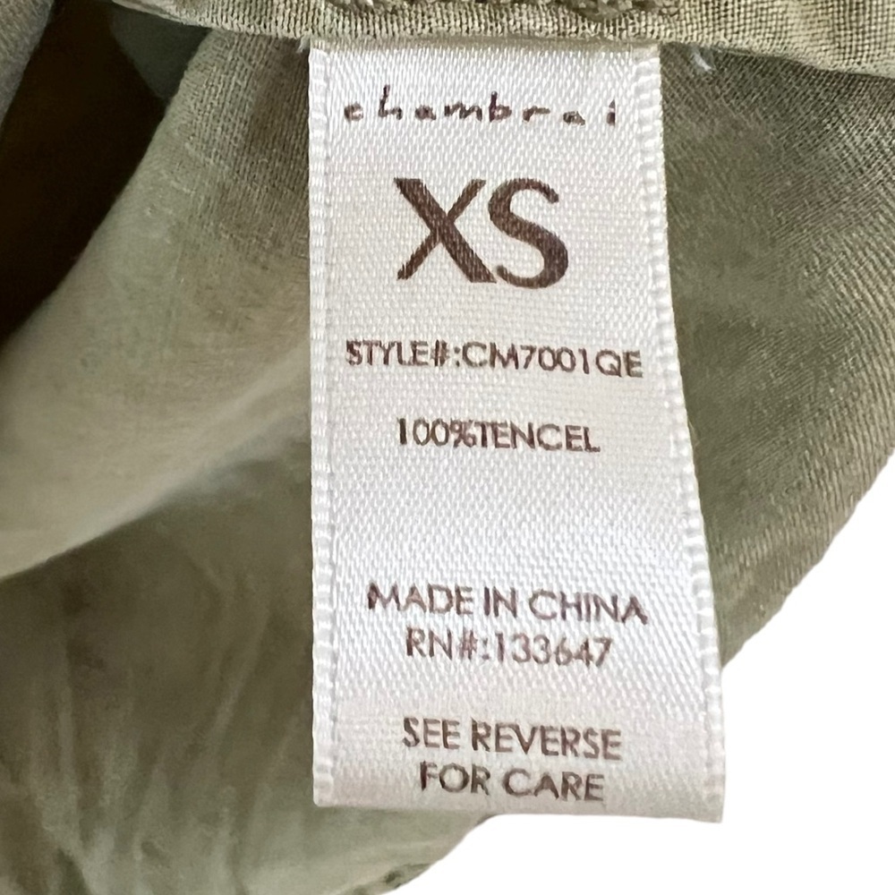 Chambrai Los Angeles Women’s Green V-Neck Shirt Dress XS Knee Length 3/4 Sleeve - Picture 6 of 7